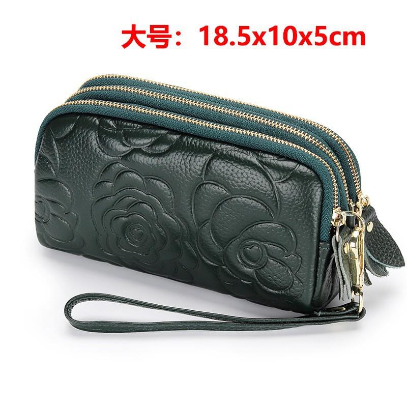 Cross-border leather clutch bag, women's new three-layer zipper, mobile phone small bag, simple mother small clutch bag