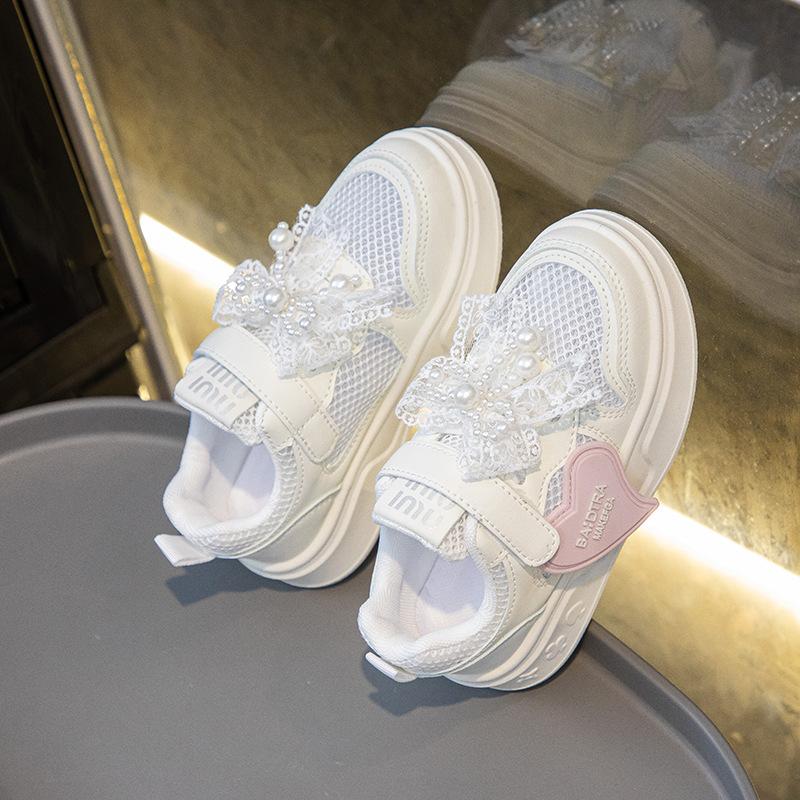 Dětské sportovní boty s perlovou mašlí Protiskluzové Odolné proti opotřebení Prodyšné Nové Venkovní Dívčí Ležérní Boty