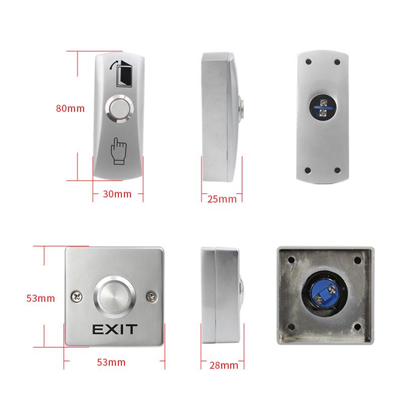 Narrow Frame Metal Exit Button Switch, Surface Mounted, Self-Resetting, Normally Open/Closed, Mini Type with Back Box.