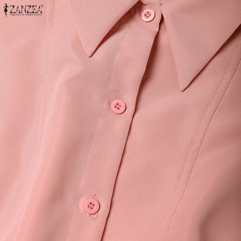 ZANZEA Women Casual Turn Down Collar Loose Long Sleeve Spring Autumn Dress