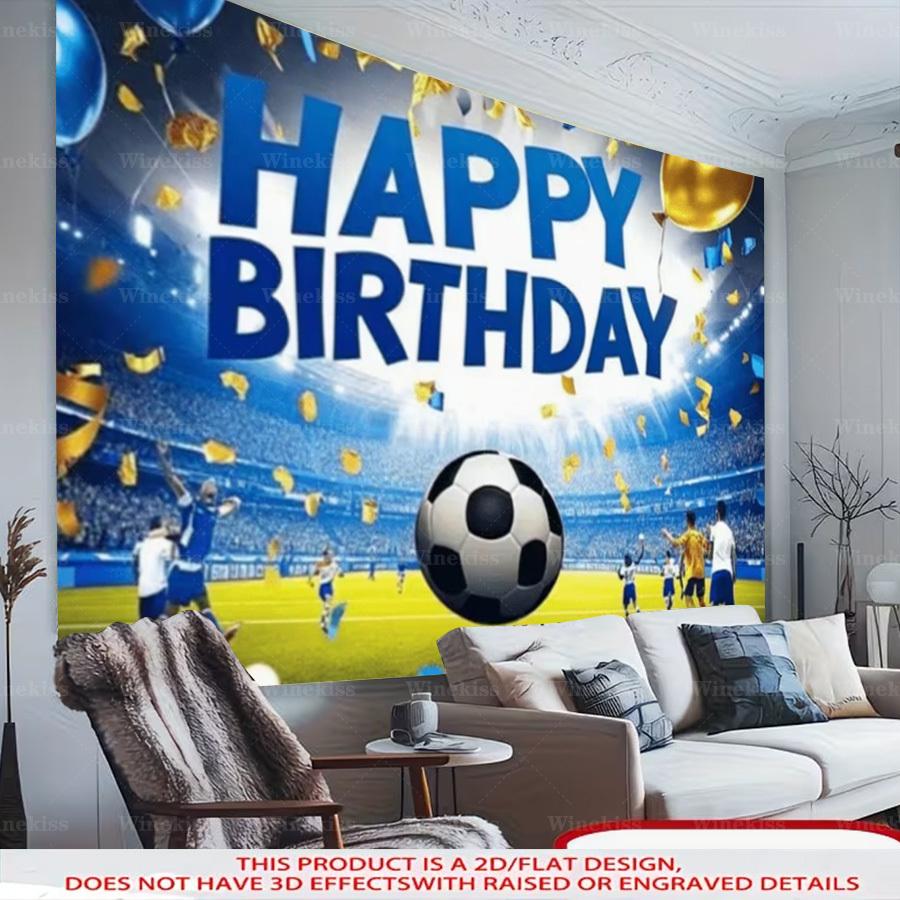 1pc 2D Flat Soccer Theme Happy Birthday Backdrop Banner Indoor Outdoor Decorative Banner For Garden Patio Celebration Decor Birthday