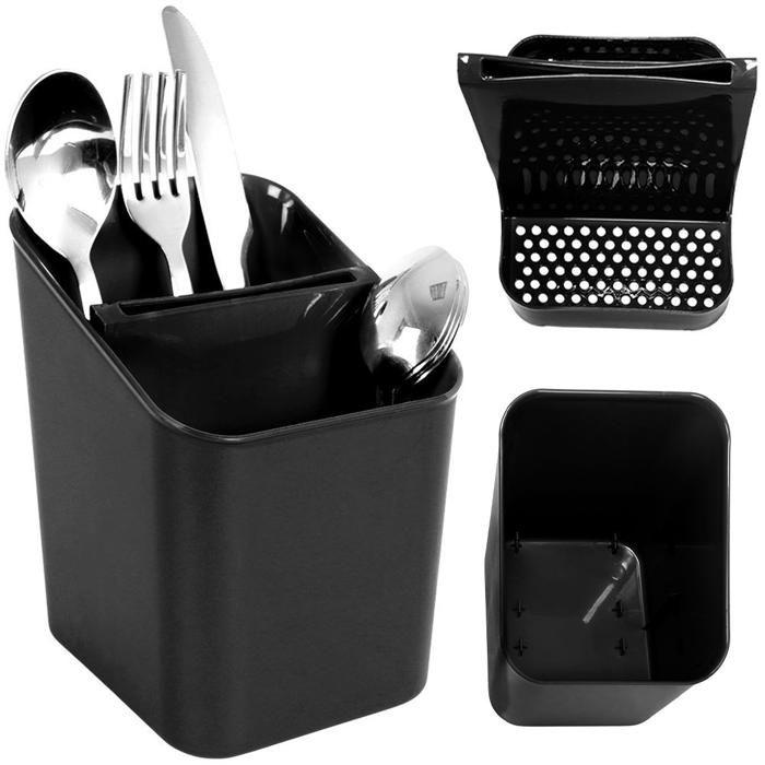 Organisateur de couverts - Noir - Plastique - 14x11x16 cm - Design classique