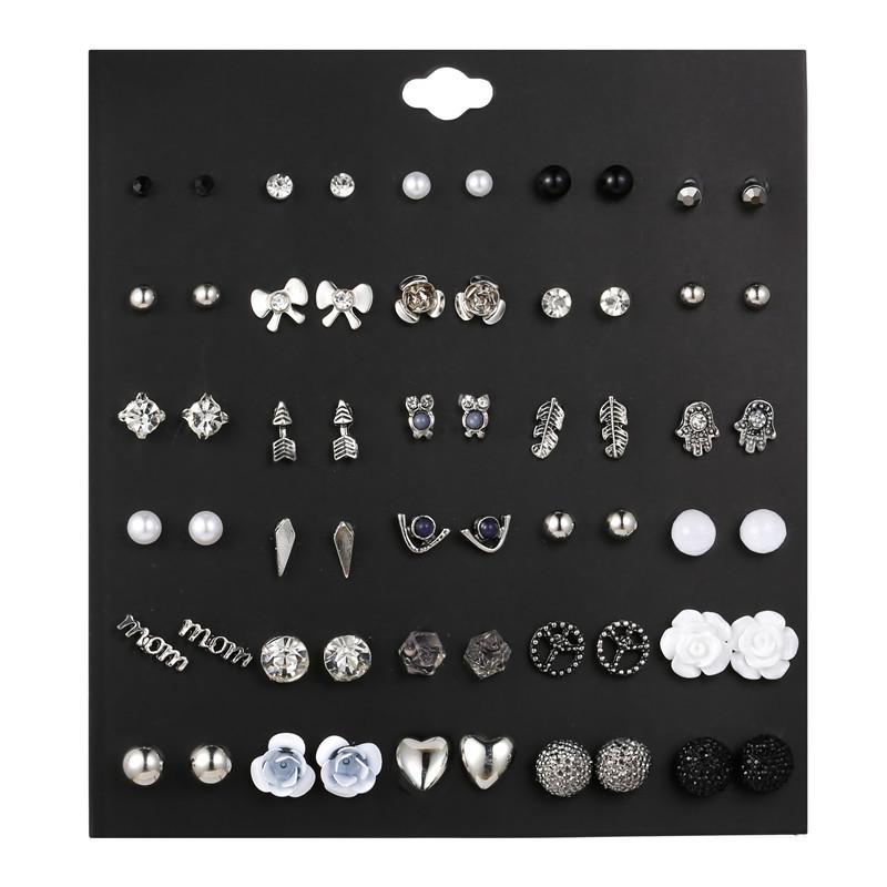 30-Pair Non-Repeating Korean & Western Style High-Quality Earrings Set for Women
