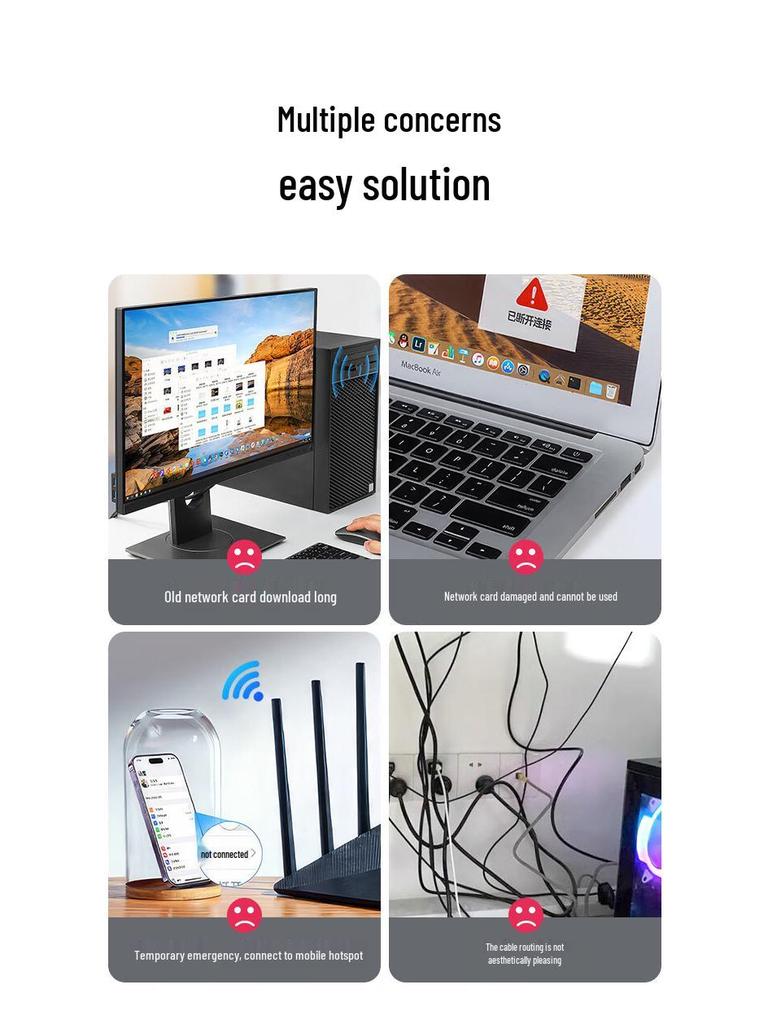 Biaz USB Wireless Network Adapter, Driver-Free AC650M Dual-Band 5G with External Antenna