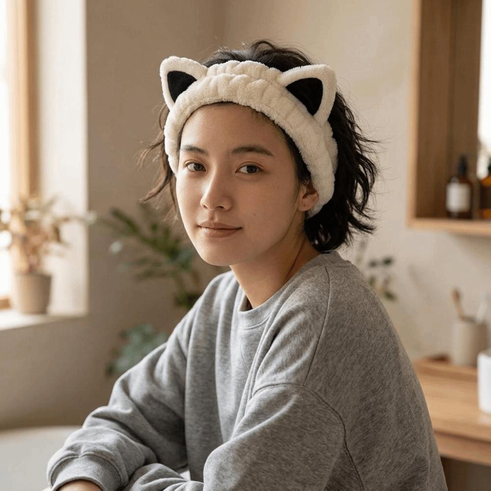 3D Cartoon Hairband Soft Furry Plush Headband Cute Cat Ear Head Hoop Face Washing