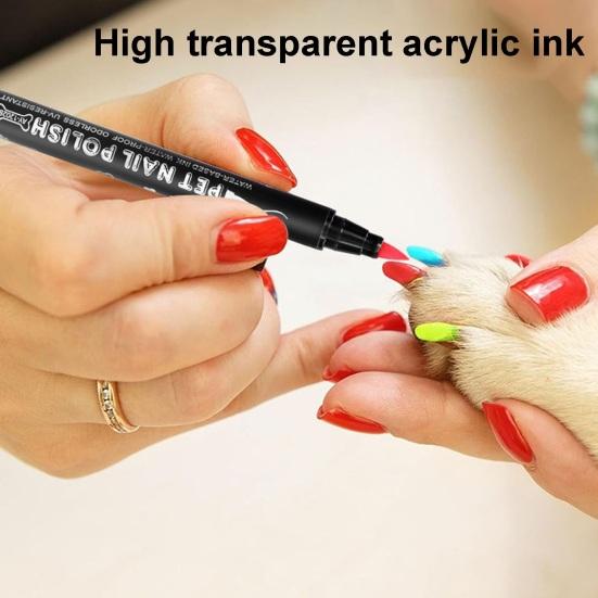Yousheng 12-Color Pet Nail Art Pen Set Quick Dry Dog Nail Polish Pens for Puppy Cat Soft Brush Tip Creative Pet Grooming