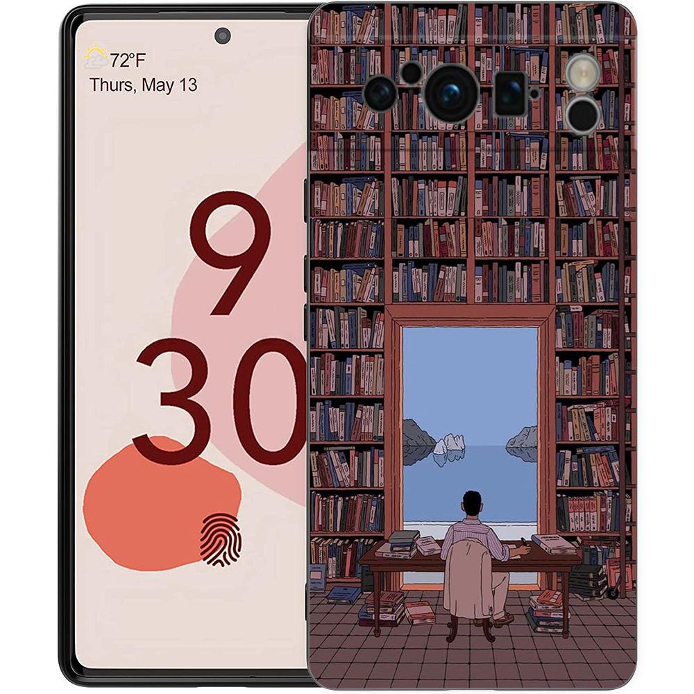 

Роскошный TPU Чехол для Телефона Google Pixel 9 8 8A 7 7A 6 Pro XL 6A 5G Иллюстрация Чтение Книг Черная Мягкая Задняя Крышка Pixel 9 Pro