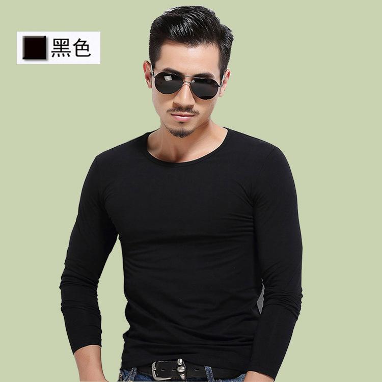 

Men Long Sleeve T Shirt Round Neck Self-cultivation Solid Color Slim Tee Personality Trend Man Wear 3XL чёрный