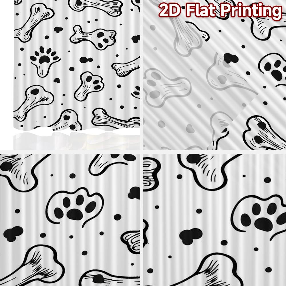 2D FLAT PRINTING 2pcs Curtains (Without Rod) Bones and Paw Prints Popular Creative Curtains Durable 100% Polyester Fabric