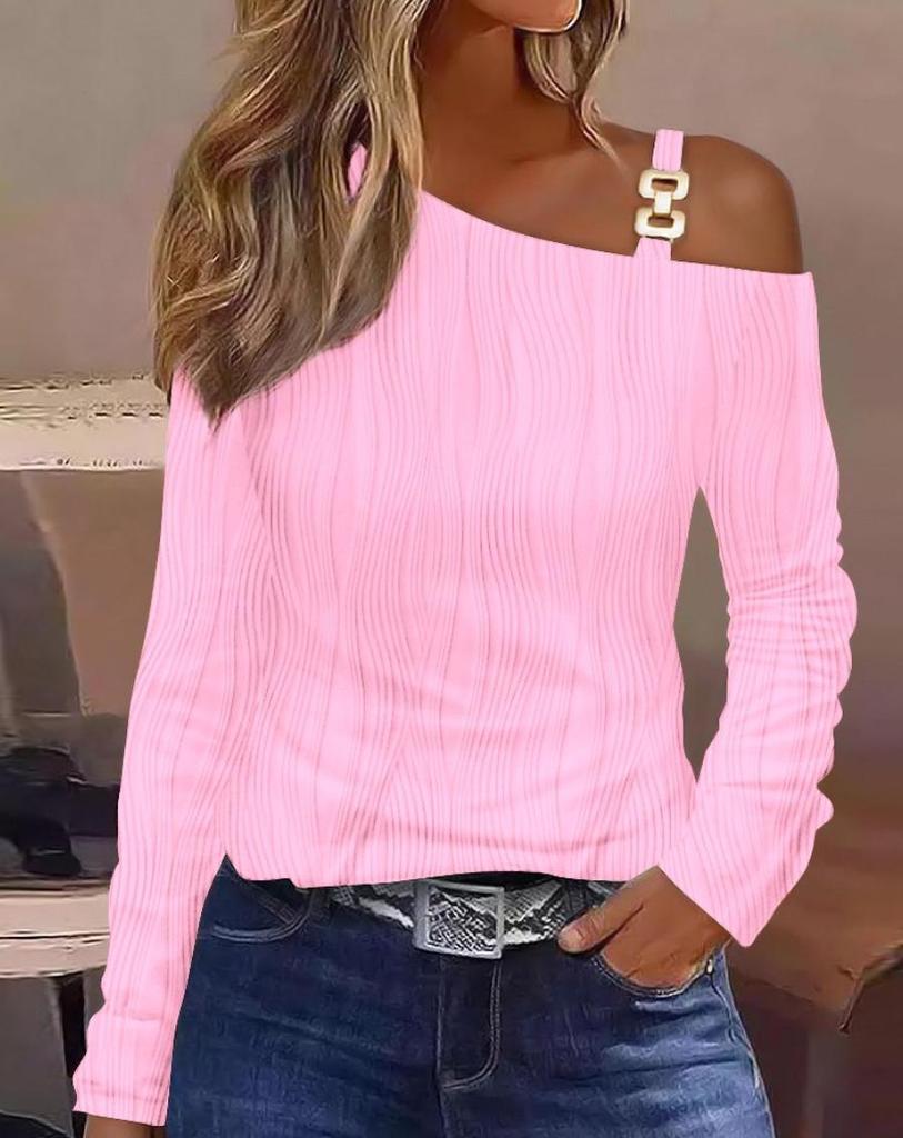 2026 Autumn Metal Buckle One-Shoulder Blouse for Women