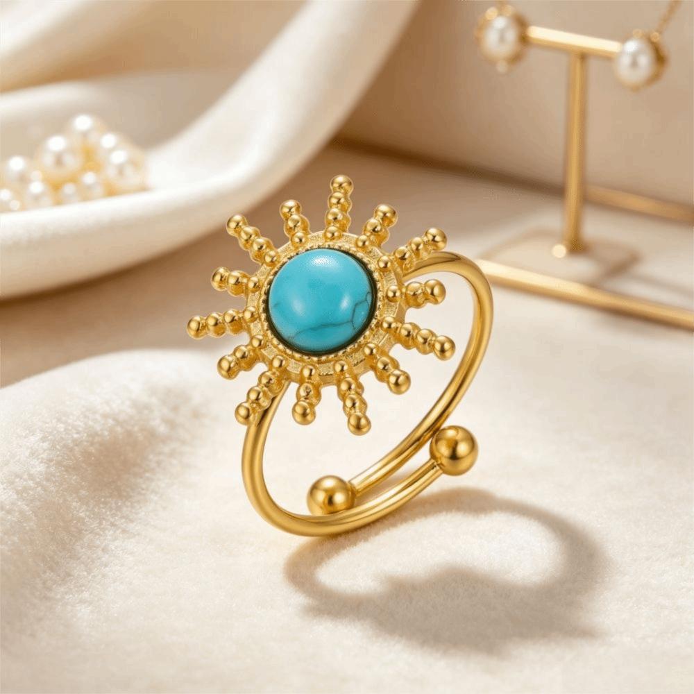 Turquoise Green Stone Turquoise Stone Ring Stainless Steel Boho Ring Finger Accessories