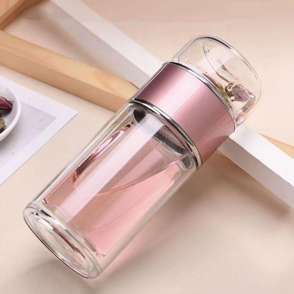 350ml Glass Tea Water Bottle Double Layer Flower Tea Cup Tumbler Tea Infuser Bottle  Office
