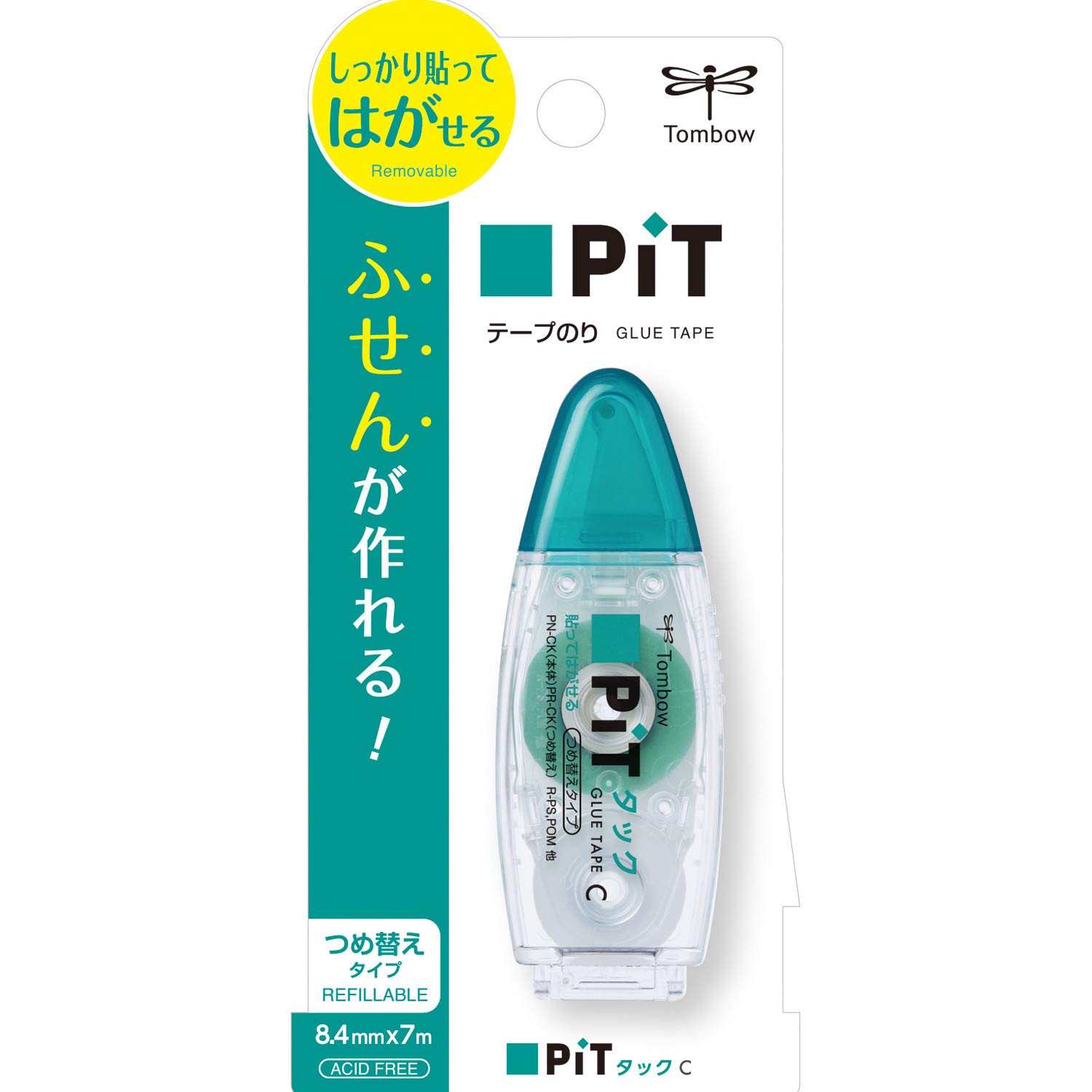 Tombow PiT Tack C Tape Removable Refillable x Glue, Adhesive, Type, Compact, 8.4mm 7m, PN-CK