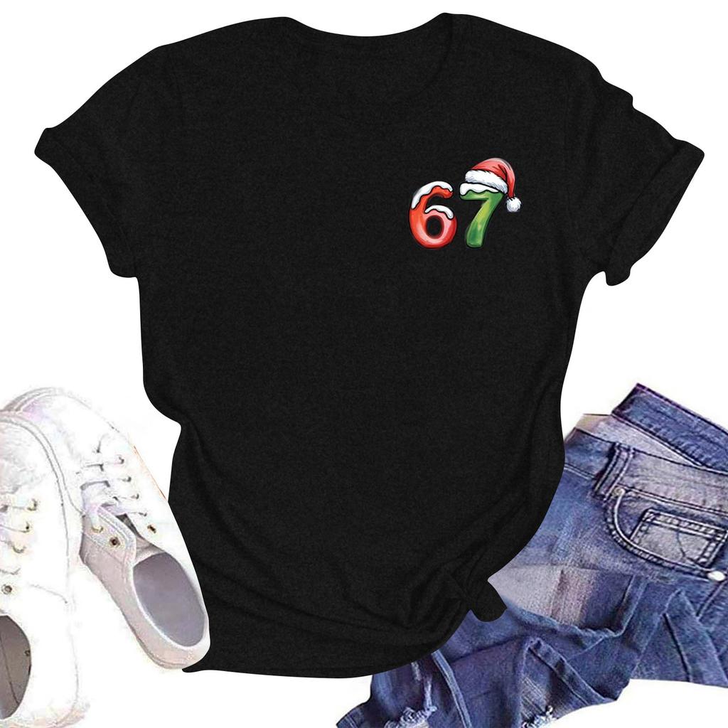 Camiseta de manga corta con cuello redondo y estampado de moda para mujer