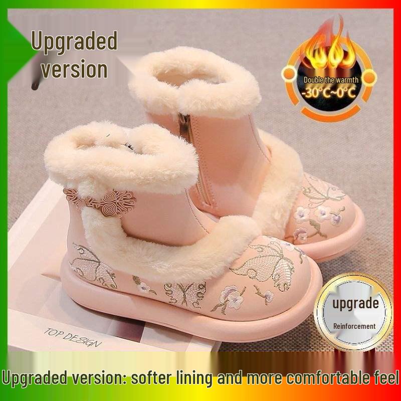 Winter 2025 Meisjes Hanfu Laarzen: Nieuwe Chinese Stijl Fleece Sneeuwschoenen