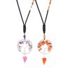 Multicolor Gravel Natural Stone Crystal Silver Tree Of Life Fortune Tree Pyramid Necklace Sweater Chain N90