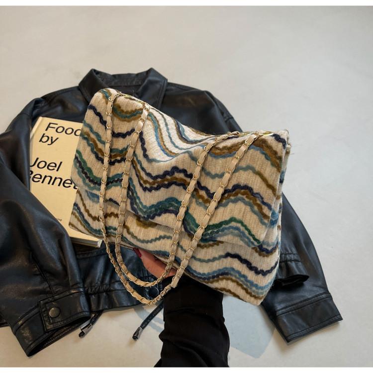 2024 Spring Hong Kong Style Grid Fabric Bag Street Fashion Nylon Crossbody Shoulder Tote