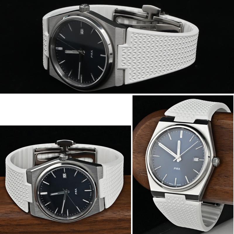 Pro hodinky Tissot PRX T137 FKM 11mm 12mm pánské dámské řemínek na hodinky z fluorokaučuku náramek s rychloupínací skládací sponou řemínek na zápěstí