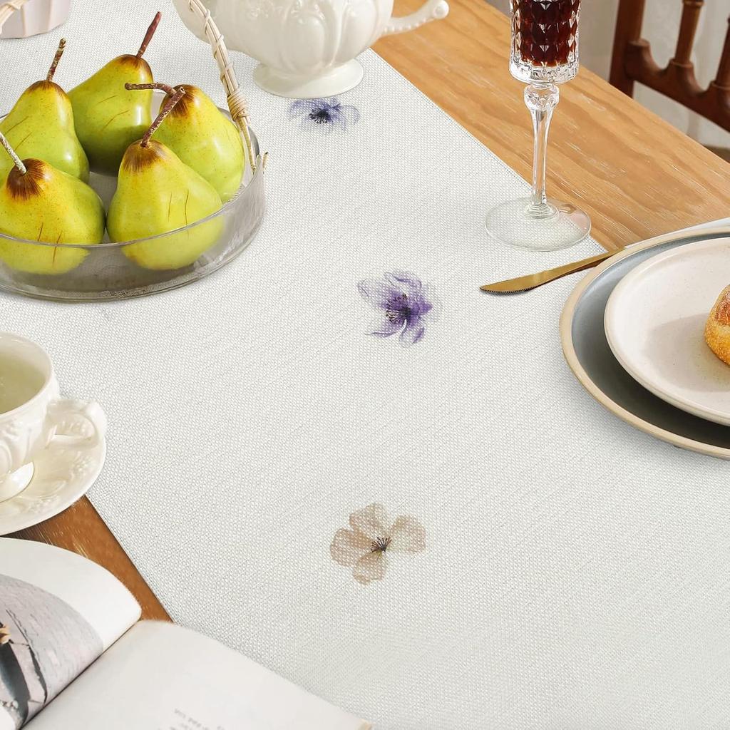 Bonhause Watercolor Floral Table Runner 13x72 Inch Lilac Purple Brown Flowers Seasonal Summer Kitchen Dinning Table Decoration for Indoor Outdoor