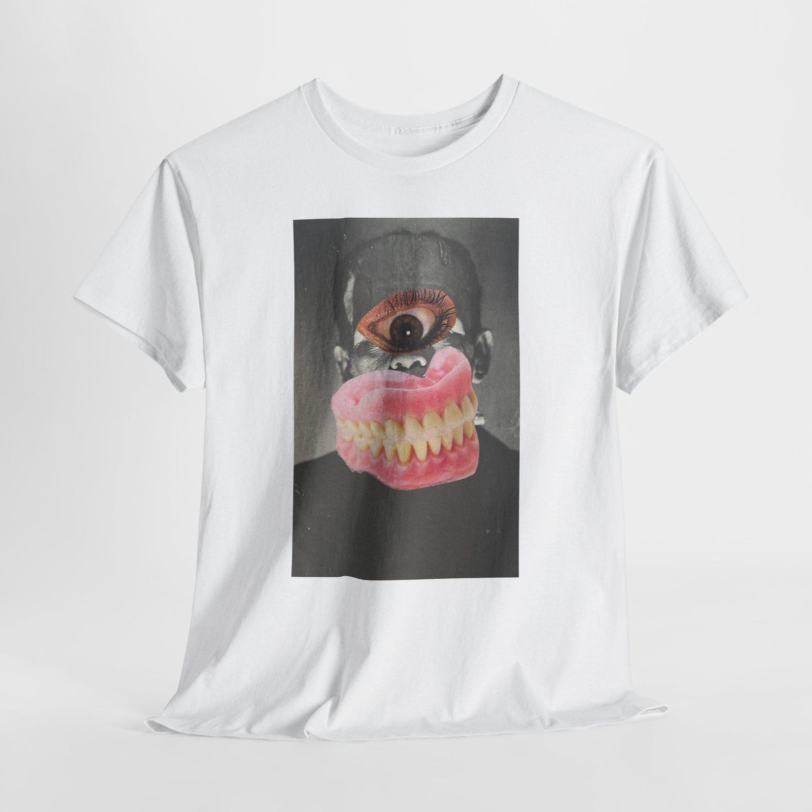 Cyclops Frankenstein Collage T-Shirt Surreal Monster Face Art Tee, Creepy Vintage Horror, Avant-Garde Punk Graphic Shirt 4XL
