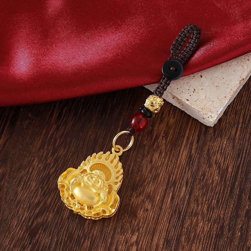 Vintage Gold Plated Brass Car Keychain Hollow Gourd Keychain Bag Charm Lucky Key Ring Jewelry