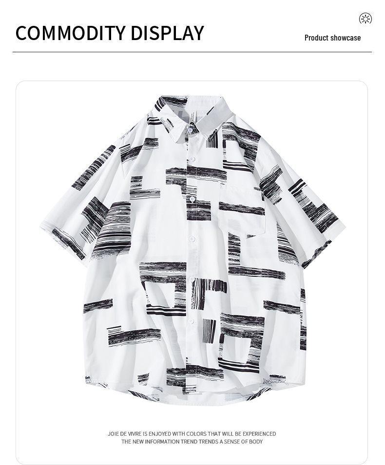 Summer Retro Trendy Breathable Non-Iron Couple's Shirt with Printed Lapel