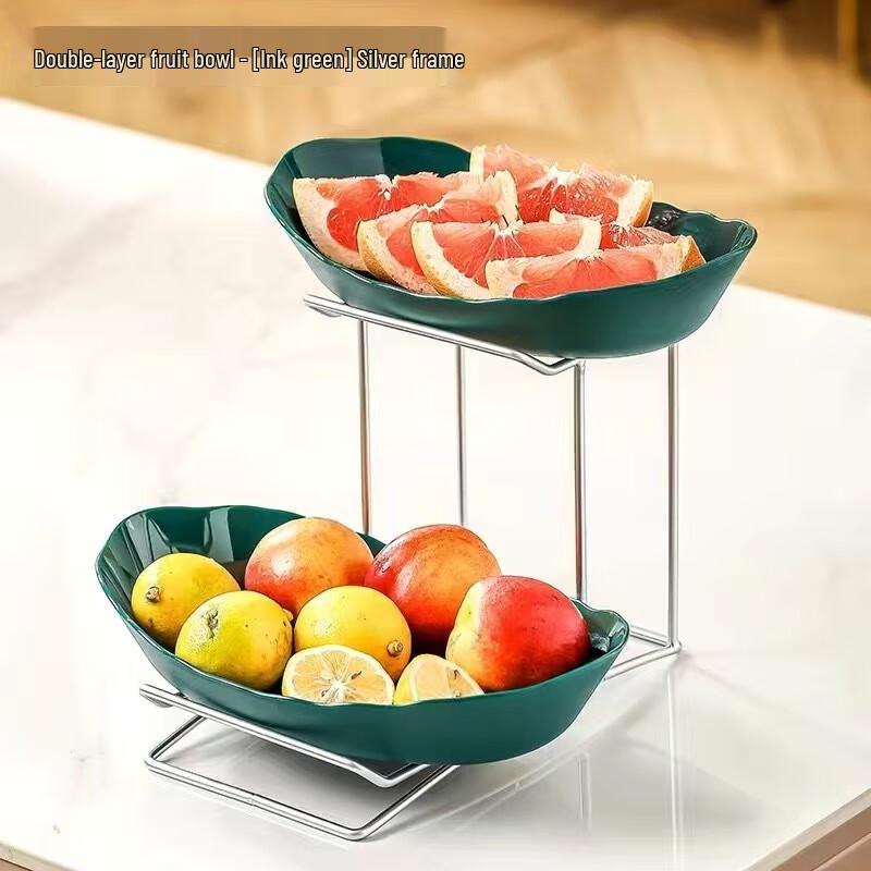 Moderne Dunkelgrüne Zweistöckige Obst- & Snackschale