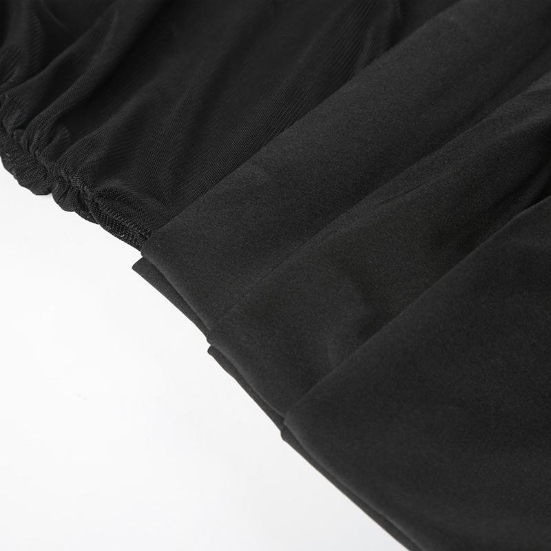 Damskie sukienki Spice Girls z seksownym, przezroczystym temperamentem, plisowaną talią, jednym ramieniem, siateczką i długim rękawem