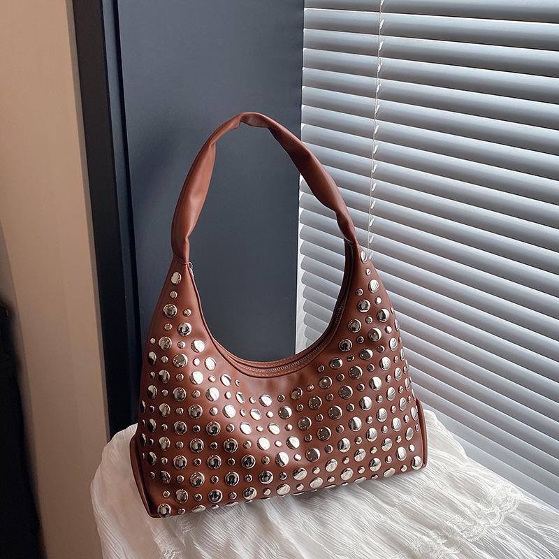 Borsa a Spalla da Donna con Texture di Alta Gamma, Tendenza alla Moda, Borsa Sottobraccio con Borchie, Stile Ragazza Dolce e Cool Piccante, Borsa da Pendolari di Grande Capacità