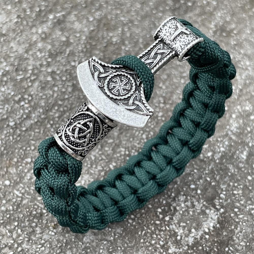 Handmade Norse Axe Slavic Kolovrat Charm Paracord Bracelet Viking Runic Beads Accessories Diy