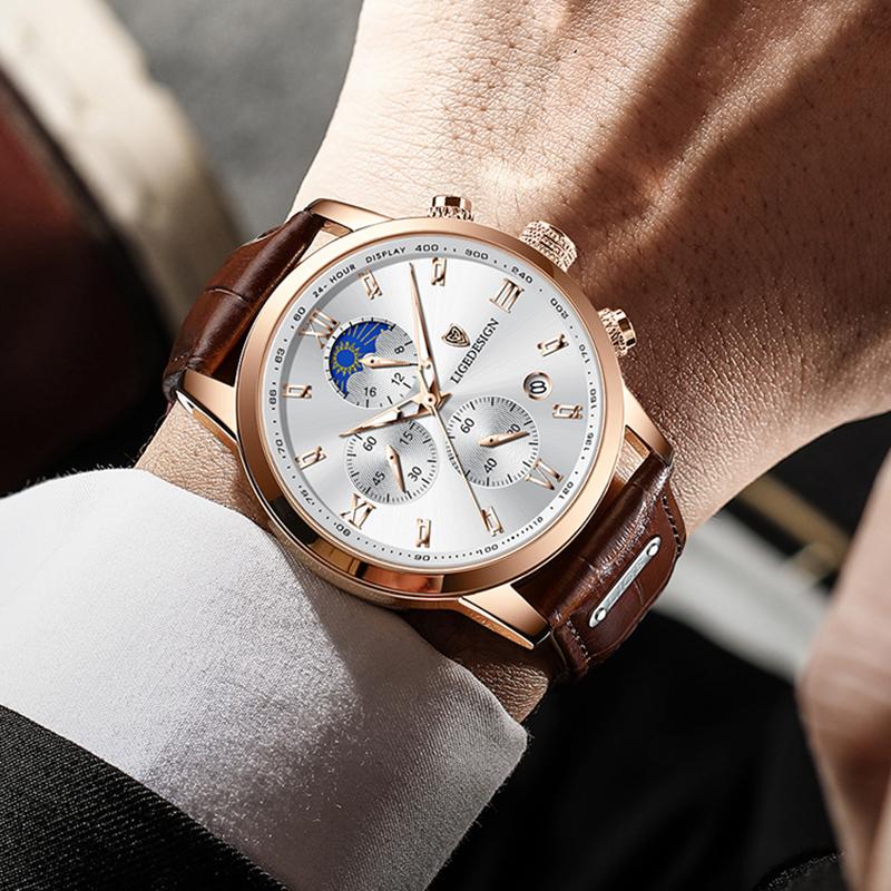 Herrenuhr Business Herrenuhren Marke Luxus Leder Wasserdicht Sport Quarz Chronograph Militäruhr Herren Uhr