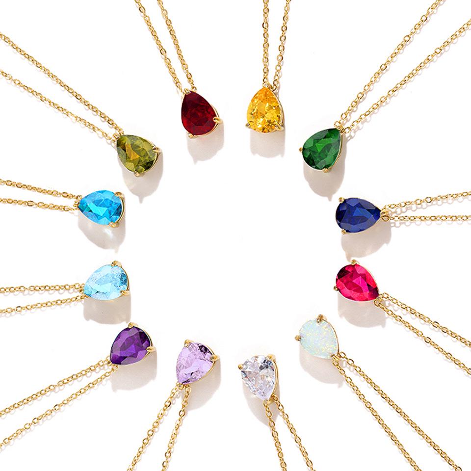 Teardrop Pear-Shaped Zircon Necklace, Titanium Steel with December Birthstone, Non-Fading Vacuum-Plated Jewelry