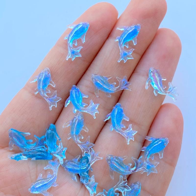 100Pcs Resin 3D Colorful Mini Shiny Goldfish Flatback Figurines Scrapbook Wedding Applique Nail Art Decor Crafts
