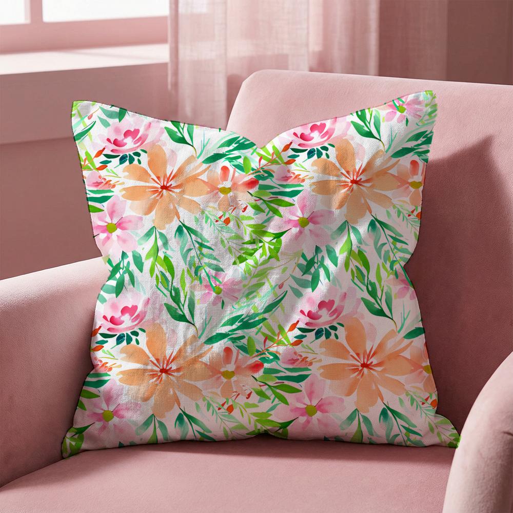 Spring Flower Print Cushion Cover Multi-Scene Pillow Cover for Home & Car - Reversible, Soft & Durable for Daily Use