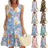 Womens Summer Dresses Loose V Neck Sleeveless Sundresses Dress With Pockets