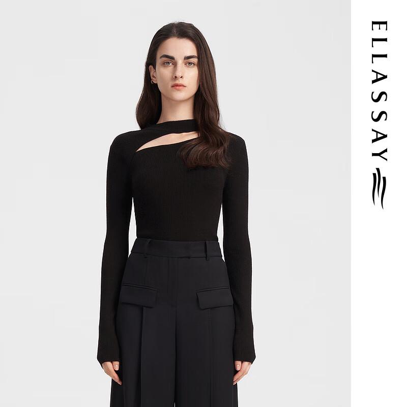 ELLASSAY Women's Merino Wool Cut-out Slim-Fit Knit Sweater