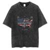 Vintage Washed Cotton TShirt Men Freedom American Flag Graphic Tee July 4th USA Independence Day Retro Streetwear