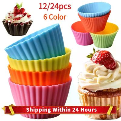 12/24 Stück Silikon-Cupcake-Backförmchen Wiederverwendbare Antihaft-Muffin-Cupcake-Förmchen Halter Dessert-Pudding-Ramekin-Form Für Party
