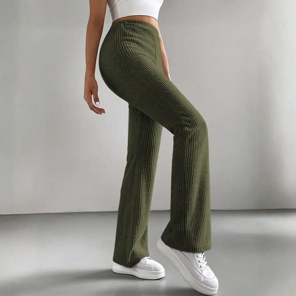 Women Solid Color Casual Pants Casual Form-fitting Flared Pants