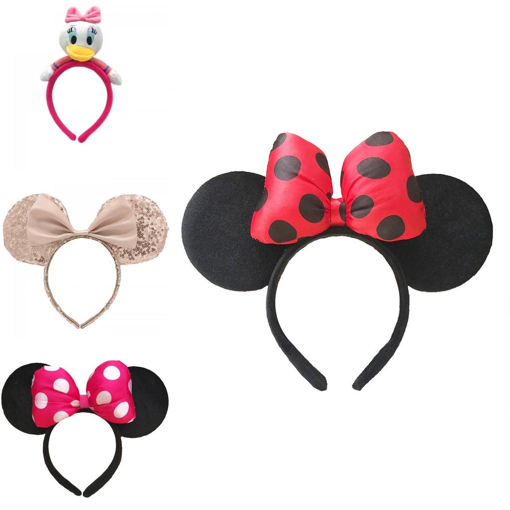 Kreslená čelenka s uchy Minnie a Mickeyho pro dospělé a děti, roztomilá a třpytivá motýlková mašle, vlasové doplňky