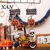 Ghost Skeleton Party Ornament Happy Halloween Wooden Sign, Spooky Pumpkin Cat Bat Door Hanger, Black Supplies Rustic Farmhouse Hanging Sign for Front
