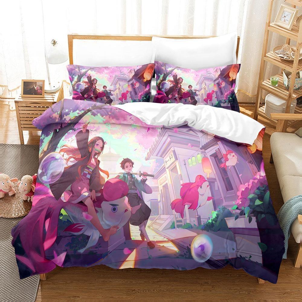 Fashion Anime Demon Slayer Bedding Collection Single Twin Full Queen King Size Bed Collection Adult Kid Bedroom Duvet Cover Collection Home Textiles