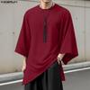 INCERUN Oversized Summer Men O Neck 3/4 Sleeve iIrregular Casual Long T-shirts Tee Tops