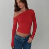 Hot-selling women's clothing in Europe and the United States, new summer products, fashion personality, oblique shoulder asymmetry, solid color, navel