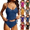 Women's Color Sexy V-neck Sexy Hollowed-out Floral Design Two-piece Swimsuit
