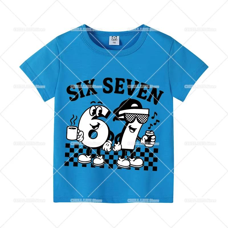 Kids Black SIX SEVEN 67 Building Block Graphic TShirt Soft Cotton Game Wear for Boys Girlsdf0157