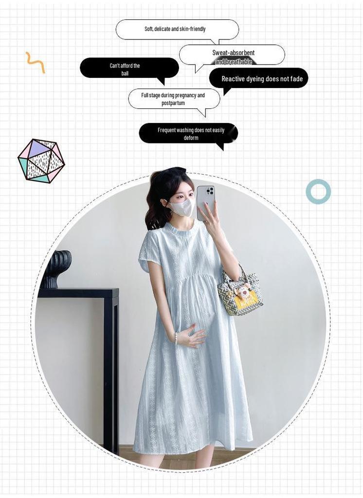 2026 Summer Korean Maternity Midi Dress: Simple, Fashionable, Loose, Plus Size, Slimming