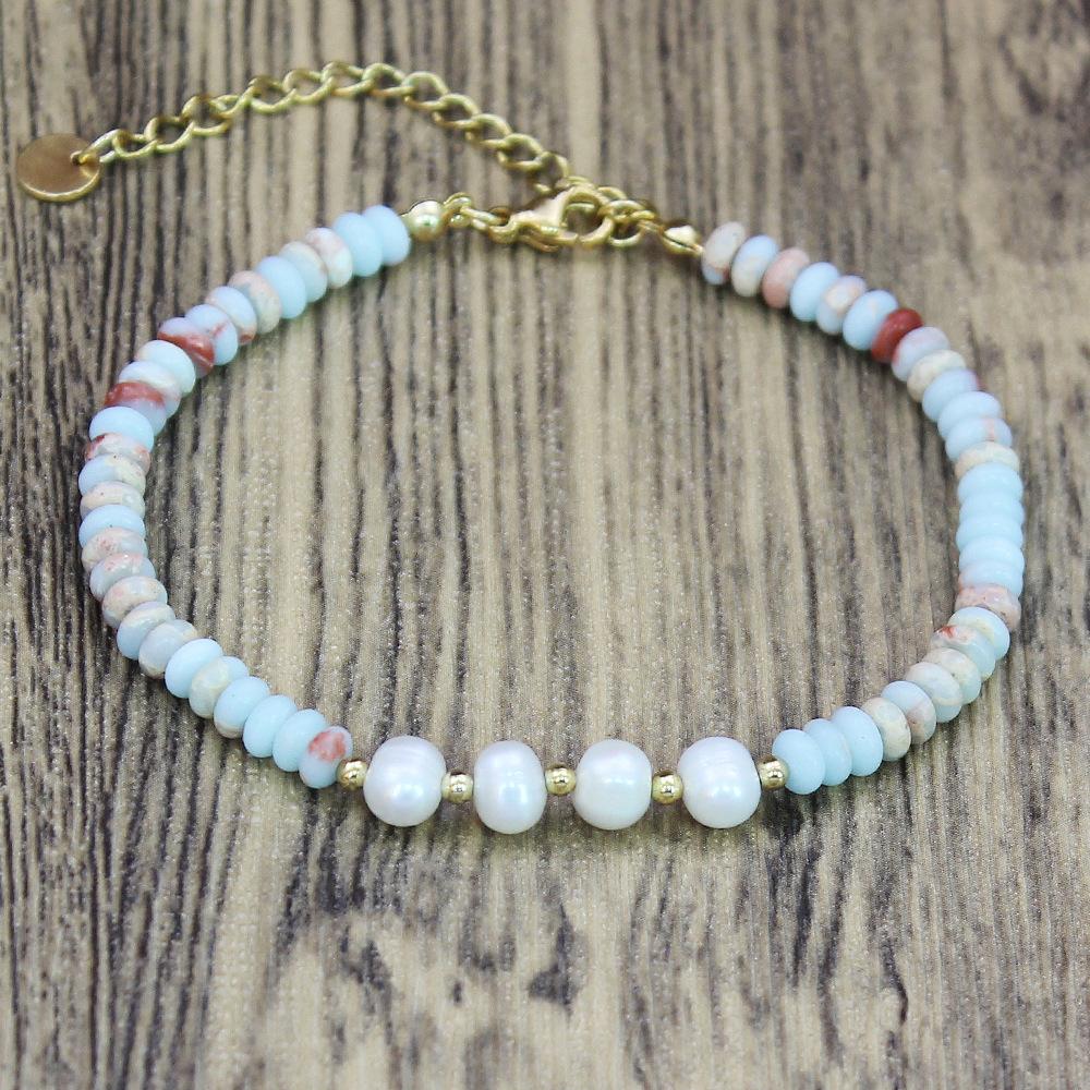 Bracelet à Perles de Pierre pour Femmes Bracelet de Plage Bohème à Perles Bijoux pour Cadeau de Fête d'Anniversaire pour Elle