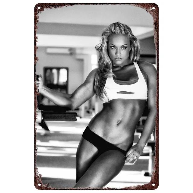 Vintage Fitness Metal Tin Signs  Workout Muscle Women Wall Posters Decoration for Garage Game Room Gym Cafe Living Room Club