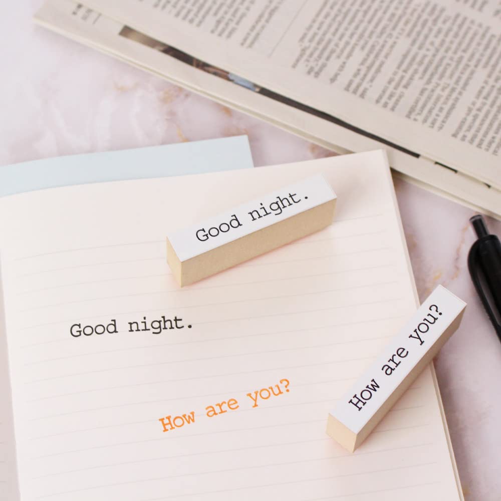 Cute and stylish wooden rubber stamp set for birthdays, thank you cards, bridal gifts, and letters. Made in Japan (#75)